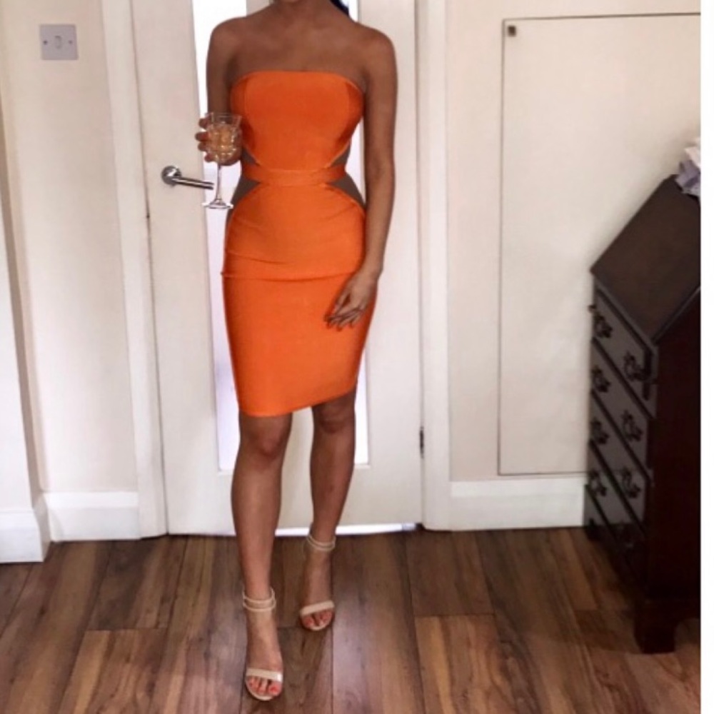 Orange mid bandage dress